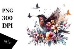 Grunge Bird with Flowers PNG Product Image 1