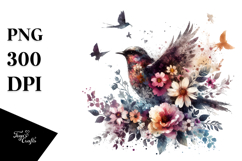 Grunge Bird with Flowers PNG Product Image 1