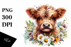 daisy Floral | Baby Highland Cow Clipart Product Image 1