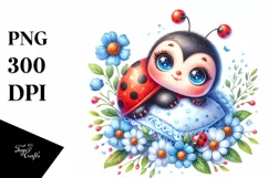 Colorful Cute Baby Ladybug with Blue Flowers | Sublimation | Product Image 3