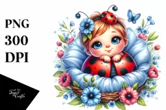 Colorful Cute Baby Ladybug with Blue Flowers | Sublimation | Product Image 3