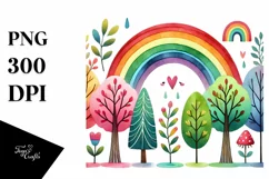 Cute Rainbow Trees Watercolor PNG Product Image 1