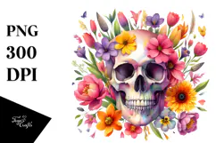 Colorful Skull with Spring Flowers, Transparent PNG Product Image 1