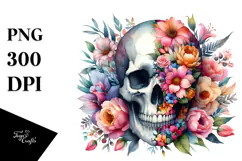 Colorful Flower Skull, PNG Product Image 1