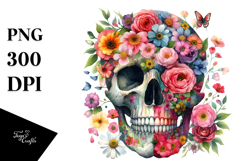 Colorful Skull with Spring Flowers, Transparent PNG Product Image 1