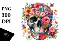 Colorful Skull with Spring Flowers, Transparent PNG Product Image 1