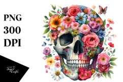 Colorful Flower Skull, PNG Product Image 1