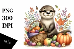 Colorful Baby Otter Holding Vegetable Basket | Sublimation | Product Image 3
