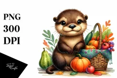Colorful Baby Otter Holding Vegetable Basket | Sublimation | Product Image 1