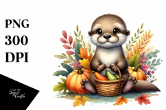 Colorful Baby Otter Holding Vegetable Basket | Sublimation | Product Image 3