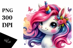 Cute Unicorn Watercolor Clipart Product Image 3
