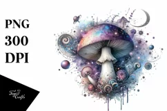 Detailed Mystical Celestial Mushroom Watercolor Splash PNG Product Image 1