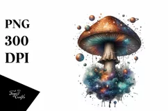 Detailed Mystical Celestial Mushroom Watercolor Splash PNG Product Image 1
