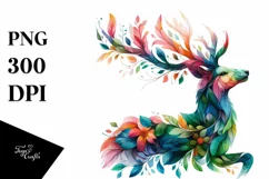 Abstract Vibrant Watercolor Deer PNG Product Image 3
