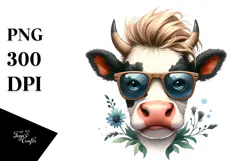 Funny Cow with Cool Hair, PNG Product Image 1