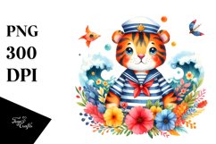 Whimsical Tiger Sailor Watercolor | Clipart Product Image 1