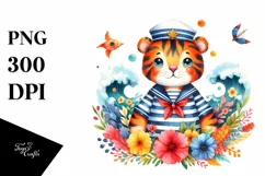 Whimsical Tiger Sailor Watercolor | Clipart Product Image 1