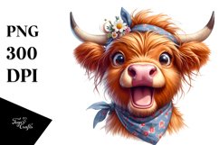 Cow Excited Highland Cow Portrait | Sublimation | Clipart Product Image 1