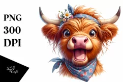 Cow Excited Highland Cow Portrait | Sublimation | Clipart Product Image 1