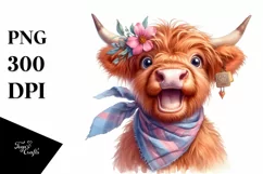 Cow Excited Highland Cow Portrait | Sublimation | Clipart Product Image 1