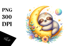 Watercolor Baby Sloth Sleeping | Clipart Product Image 1