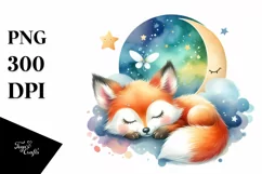 Colorful Baby Fox Sleeping Moon Watercolor | Clipart Product Image 3