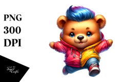 Jumping Baby Bear with Raincoat, Colorful PNG Product Image 1