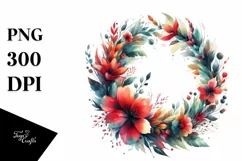 Abstract Colorful Wreath with Red Flowers | Clipart Product Image 1