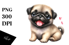 Watercolor Baby Pug with Big Eyes, Transparent PNG Product Image 1