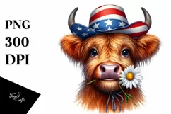 Confused Highland Cow Portrait with Daisy | Clipart Product Image 1