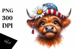Confused Highland Cow Portrait with Daisy | Clipart Product Image 3