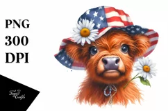 Confused Highland Cow Portrait with Daisy | Clipart Product Image 3