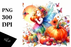 Cute Fairy and Pumpkin Sublimation Clipart Product Image 1