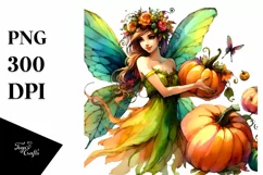 Cute Fairy and Pumpkin Sublimation Clipart Product Image 1