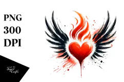 Simple Paintbrush Style Heart Wings Fire PNG Product Image 1