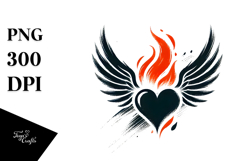 Simple Paintbrush Style Heart Wings Fire PNG Product Image 1