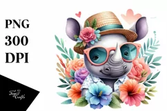 Colorful Cute Baby Rhino with Sun es and Sun Hat | Clipart Product Image 3