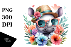 Cute Baby Rhino with Sunglasses and Sun Hat | Clipart Product Image 1
