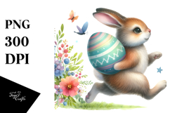 Bunny Running with an Easter Egg, Funny and Creative PNG Product Image 1
