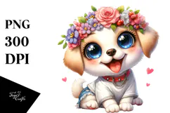 Mischievous Puppy with Flower Crown, PNG Product Image 1