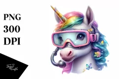 Baby Unicorn with Scuba Mask PNG Product Image 1