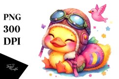 Cute Vibrant Baby Duck in Aviator Suit PNG Product Image 1