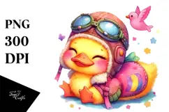 Cute Vibrant Baby Duck in Aviator Suit PNG Product Image 1