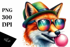 Quirky Fox Portrait with Hat and Chewing Gum | Sublimation | Product Image 1