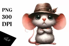 Watercolor Mouse with Big Eyes and Hat | Clipart Product Image 3