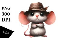 Watercolor Mouse with Big Eyes and Hat | Clipart Product Image 1