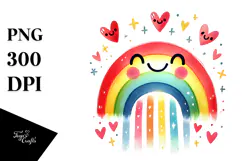 Smiling Rainbow with Hanging Hearts PNG Product Image 1