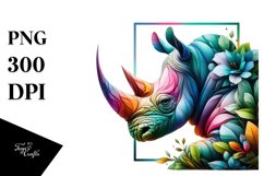 Abstract Vibrant Watercolor Rhino PNG Product Image 1