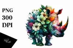 Abstract Vibrant Watercolor Rhino PNG Product Image 1