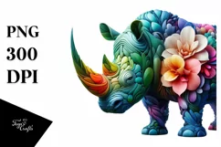 Abstract Vibrant Watercolor Rhino PNG Product Image 1